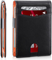 Portefeuille porte-cartes en cuir véritable avec blocage RFID pour hommes, avec pince à billets