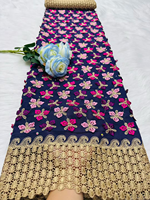 NI.AI Tissu en dentelle de coton brodé avec des fleurs en 3D, couleur rose, vente chaude, tissu en dentelle voile pour robe de mariée LY7426
