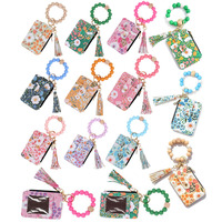 Bloemenkaartentas sleutelhanger creditcardhouder PU lederen portemonnee siliconen kralen kwastje madeliefje geurende bloemen polsbandje armband