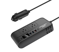 Inverter Mobil Multi-Port 200W Pengisi Daya Mobil 12V ke AC Adaptor Daya Mobil dengan 2 Stopkontak AC & Port Pengisian Cepat USB