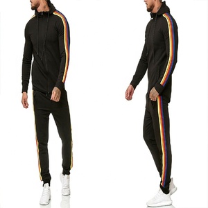 ชุดวอร์มผ้าฝ้ายเข้ารูปสำหรับผู้ชาย,ชุดวอร์มลายทางผ้าฟลีซสำหรับผู้ชายมีแถบสีตัดกันดีไซน์ใหม่ - Product Image 3