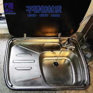 Fregadero de Acero Inoxidable SUS304 con Tapa de Vidrio Templado, Grifo Plegable y Desagüe, 600x445x145mm, Latón, para Autocaravanas y Caravanas - Product Image 3