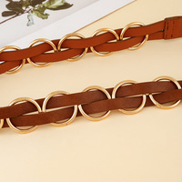 JULUN Gürtel für Damen Retro Kaffeebraun Einfarbig Handgewebter Gürtel mit Goldring-Dekor Verstellbarer Damengürtel Ceinture Femme
