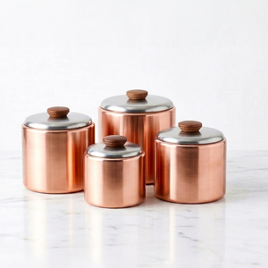 Juego de recipientes vintage de cobre con acabado esmaltado, estantes metálicos, tarros de almacenamiento para especias y frutos secos, recipientes premium para cocina. - Product Image 1