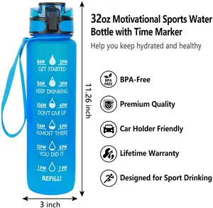 Botol Air Tritan Plastik Kustom Terbaik Botol Air Gym 2 Liter Motivasi dengan Penanda Waktu 2 L Botol Air Motivasi