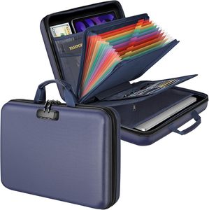 YHX Portable Home Travel Safe Storage Important Documents Laptop Fireproof Lock Blue Expanding Wallet Document <b>Box</b> 13 <b>File</b> - Product Image 1