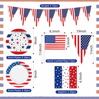 Ensemble pour la fête de l'indépendance américaine, fournitures de fête du 4 juillet, vaisselle, décorations, assiettes jetables, serviettes, nappe, bannière, drapeaux