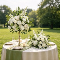 Arrangements de centre de table modernes et réalistes en soie artificielle, roses blanches et vertes, pour mariages et rentrées scolaires