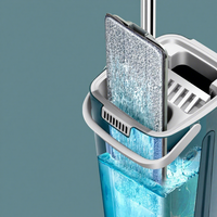 Serpillère plate extensible en acier inoxydable avec essorage coulissant, seau haute capacité à séparation sec/humide, tête en microfibre lavable, 2 têtes de serpillère