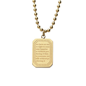 Stainless Steel Beaded Chain Square Tag Necklace Gold Color Geometric Pendant Fashion Accessory - Product Image 5