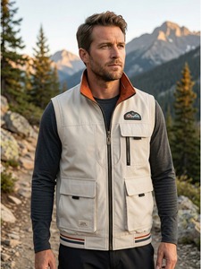 Chaleco de Trabajo Reversible para Hombre, 2 en 1, Doble Uso, Beige Naranja, Cierre Completo, Múltiples Bolsillos, Mezcla de Poliéster, 3 Opciones de Color - Product Image 2