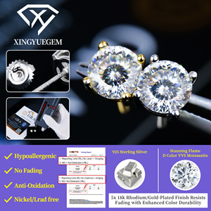 Pendientes de tuerca clásicos con cuatro garras, moissanita D VVS con corte portugués certificado GRA, de plata de ley 925 chapada - Product Image 6