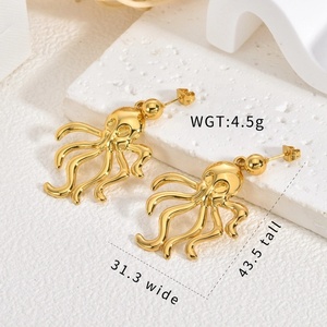 Pendientes de Acero Inoxidable con Diseños de Estrellas de Mar, Sirenas, Pulpos y Medusas para Mujer, Joyería de Moda Impermeable - Product Image 4