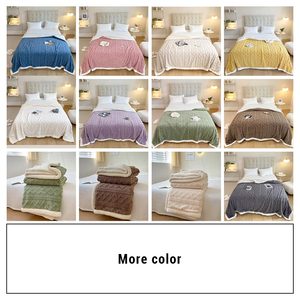 Couverture <span class=keywords><strong>Sherpa</strong></span> épaissie à double couche rayée de couleur unie de <span class=keywords><strong>grande</strong></span> <span class=keywords><strong>taille</strong></span> en tricot épais floue - Product Image 2