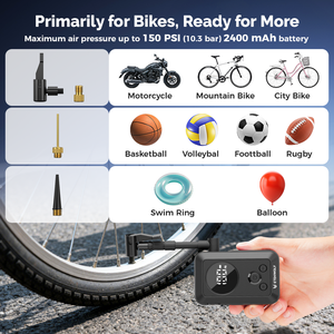 Nouvelle <span class=keywords><strong>pompe</strong></span> à air <span class=keywords><strong>sans</strong></span> fil ETENWOLF S0 avec affichage numérique et gonflage rapide 150 PSI, batterie 2400 mAh, noire, pour vélos, pneus de voiture et ballons - Product Image 5