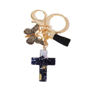 Llavero de Cruz al por Mayor, Llavero Cristiano con Flecos de Mariposa, Cristal, Resina, Colgante, Amuleto Religioso - Product Image 6