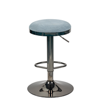 Tabouret de bar moderne sans dossier en tissu lin bleu clair, siège rond, réglage de hauteur par vérin à gaz, pivotant, pour cuisine