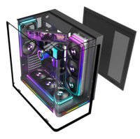 Boîtier PC de bureau Mid-Tower avec panneau en verre trempé panoramique en arc circulaire, cabinet CPU ATX, refroidissement, boîtier d'ordinateur de jeu