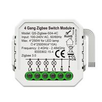 Module de relais mini Zigbee 4 voies Smart Life, contrôle vocal WiFi via Google Home pour Alexa, matériau PC, AC100-240V 10A/canal