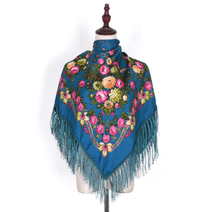Rétro russe imprimé floral 90x90cm tête cou écharpe Bandana cheveux Wrap gland châles pour les femmes - Product Image 1