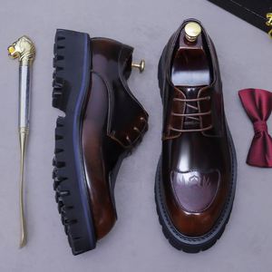 Zapatos de Cuero Genuino Estilo Coreano para Hombre, con Cordones, Ligeros, con Plataforma para Aumentar la Altura, Personalizados y Versátiles - Product Image 1