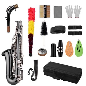 Saxophone alto en Sib (Eb) professionnel en laiton, nickelé noir, avec clés en nacre et étui de transport, gants inclus - Product Image 2