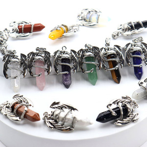 Collana con Ciondolo a Forma di Drago in Cristallo Esagonale di Quarzo Rosa Naturale Vintage, Gioielli Curativi per Donne - Product Image 3