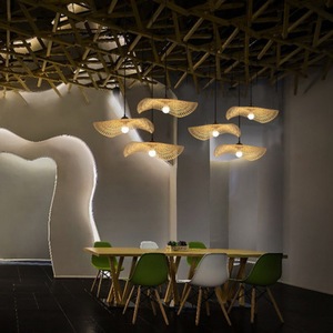 โคมไฟแขวนไม้ไผ่รูปวงรี E27 ไฟ LED 45 ซม. 55 ซม. 65 ซม. 75 ซม. 85 ซม. สำหรับโรงแรม เกสต์เฮาส์ แสงไฟสไตล์เซน - Product Image 1