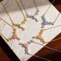Collier pendentif goutte d'eau ajouré à motif floral, en acier titane micro-pavé de zircone, chaîne de clavicule, best-seller