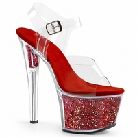 Sandales à talons fins et plateforme à paillettes de 17 cm pour pole dance, club, sexy, talons hauts d'été, grandes tailles pour femmes, sandales transparentes sexy avec cristaux