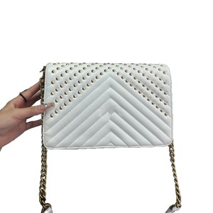 White Studded Quilted Shoulder Bag Large Size Crossbody Bag For Leisure Travel - Product Image 5