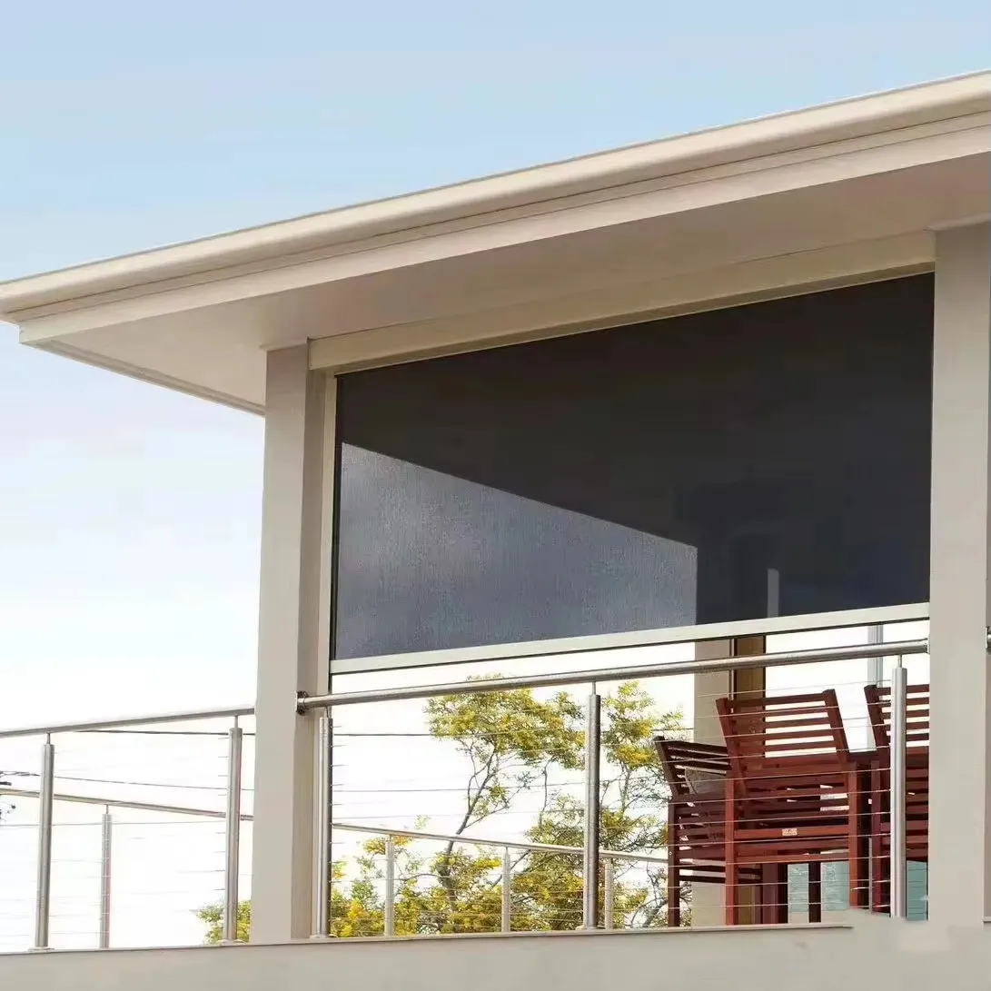 Cortinas motorizadas para janelas externas com zip track, cortinas impermeáveis para pátio com sombra de metal, à prova de vento e guarda-sol