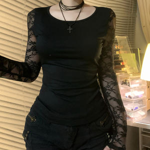 Camiseta de Manga Larga Ajustada con Encaje Gótico Estilo Y2K para Mujer, Nueva al por Mayor - Product Image 4