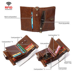 กระเป๋าสตางค์แบบสั้น Andong RFID Blocking สำหรับผู้ชาย หนังวัวแท้สุดเท่ สไตล์เรโทร พร้อมช่องใส่บัตรและสายคล้องโซ่ แฟชั่น - Product Image 2