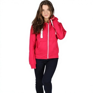 <b>Red</b> Zip-Up Hooded Sweatshirt Regular Fit Solid Color Casual Fleece <b>Hoodie</b> for Autumn Unisex - Product Image 1