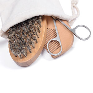 Brosse à <span class=keywords><strong>barbe</strong></span> et ciseaux en bois et poils de sanglier de haute qualité avec logo personnalisé pour hommes - Product Image 3