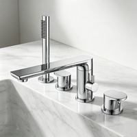 Ensemble de robinetterie de baignoire HONGDEC de luxe en chrome à poser sur le rebord avec douchette à main, 4 trous, pour salle de bain