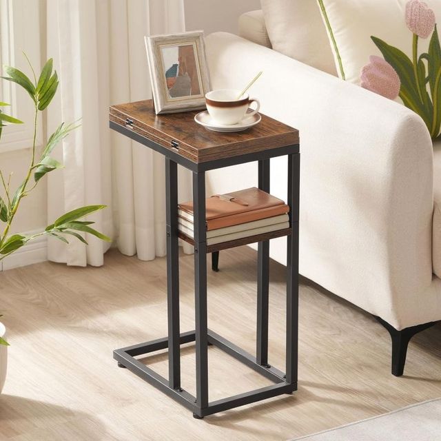 Factory Wholesale Collapsible Metal Coffee Table C-shaped Side Table with Storage Shelf Midcentury Design Side Table