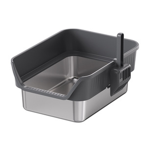<b>Cat</b> Litter <b>Box</b> Rectangle 43cm Stainless Steel Open Type With Anti Slip Stickers For Kitten Pet Supplies - Product Image 2