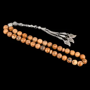 YS320 새로운 디자인 10mm 카키색 그림 재스퍼 돌 Tasbih Tasbeeh 기도 구슬 33 묵주 미스바하 무슬림 - Product Image 6