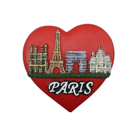 Francia Souvenir custom polyresin a forma di cuore 3d magnete del frigorifero