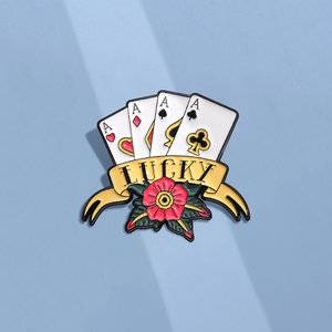 Lucky Poker 4 cartes de cul fleurs émail broches cartes à jouer créatives broches <span class=keywords><strong>sac</strong></span> à <span class=keywords><strong>dos</strong></span> revers Badge drôle bijoux cadeau - Product Image 3