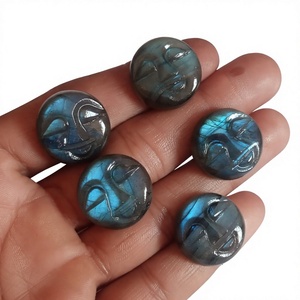 Pierre précieuse semi-précieuse en onyx noir sculptée à la main, forme visage de lune pleine 15MM, pierre naturelle en vrac pour la fabrication de bijoux, certifiée IGI - Product Image 1