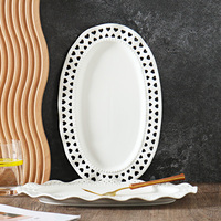 Assiette ovale en céramique à bord creux, plateau en porcelaine pour hôtel, mariage, fruits de mer, dessert, service à la maison