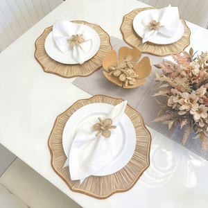 Ventes flash : sets de 3 dessous-de-plat bohèmes tissés à bords festonnés pour table à manger, couleur naturelle, style lin - Product Image 1