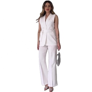 Nouveautés Polyester Abricot Minceur Sans Manches Pantalon Large Ensemble Deux Pièces Costume <span class=keywords><strong>Femme</strong></span> - Product Image 1