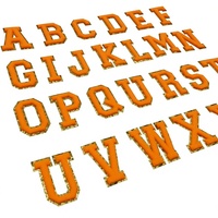 Offre Spéciale Orange A-Z Alphabet Chenille Patchs RTS Laser-cut Bordure Brodé Patchs thermocollants pour Hoodies et Vêtements