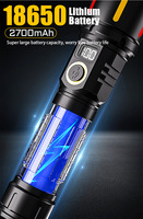 Lampe torche tactique rechargeable en alliage d'aluminium, 4 modes, affichage numérique, super lumineuse, mèche laser blanche, 700 lumens, étanche IP55