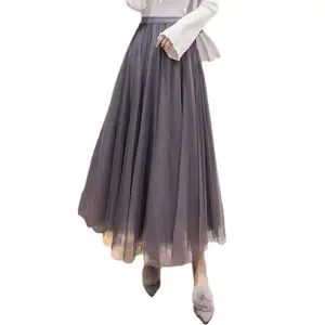 ecowalson Tulle Skirts Womens Black Gray White Adult Tulle Skirt Elastic High Waist Pleated Midi Skirt