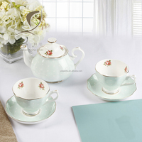 QIAN HU classique rétro européen porcelaine théière tasse ensemble Logo personnalisable 5 pièces café et thé verres européen os chine
